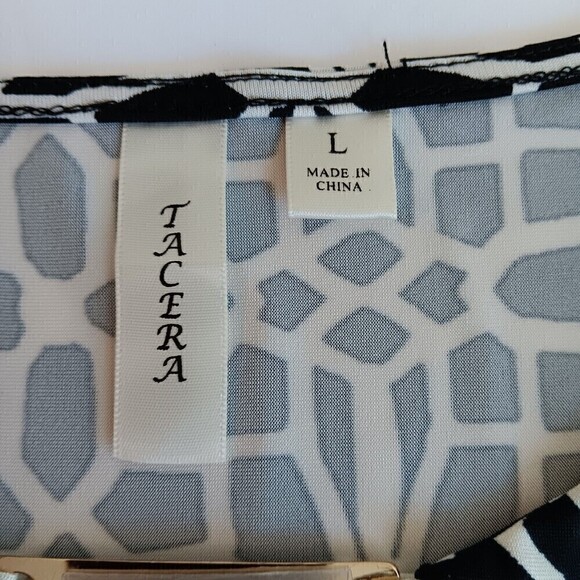 Tacera Midi Dress Black and White Print w/Gold Detail on Neckline - Size Large - Picture 4 of 8